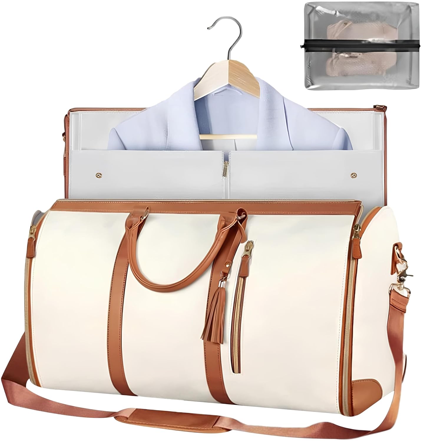 Travel Bags for Luggage Women's Duffle Bags for Travel PU Leather Foldable Bag for Travel Garment Luggage Bags for Travel Travel Bag for Men & Women Luggage Bags for Travelling Beige