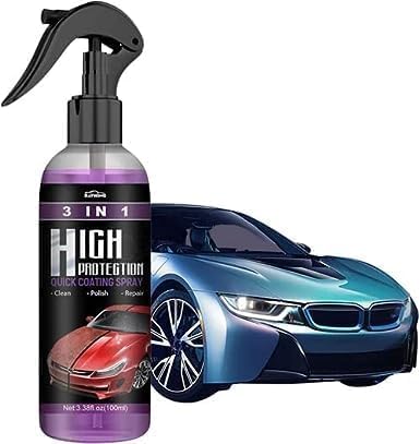 3 in 1 High Protection Car Quick Coating Spray, Car Rapid Ceramic Paint Coating, Nano Polishing Spray, Plastic Parts Refurbisher, Fine Scratch Repair, Extremely Hydrophobic, 200ml, Pack of 1