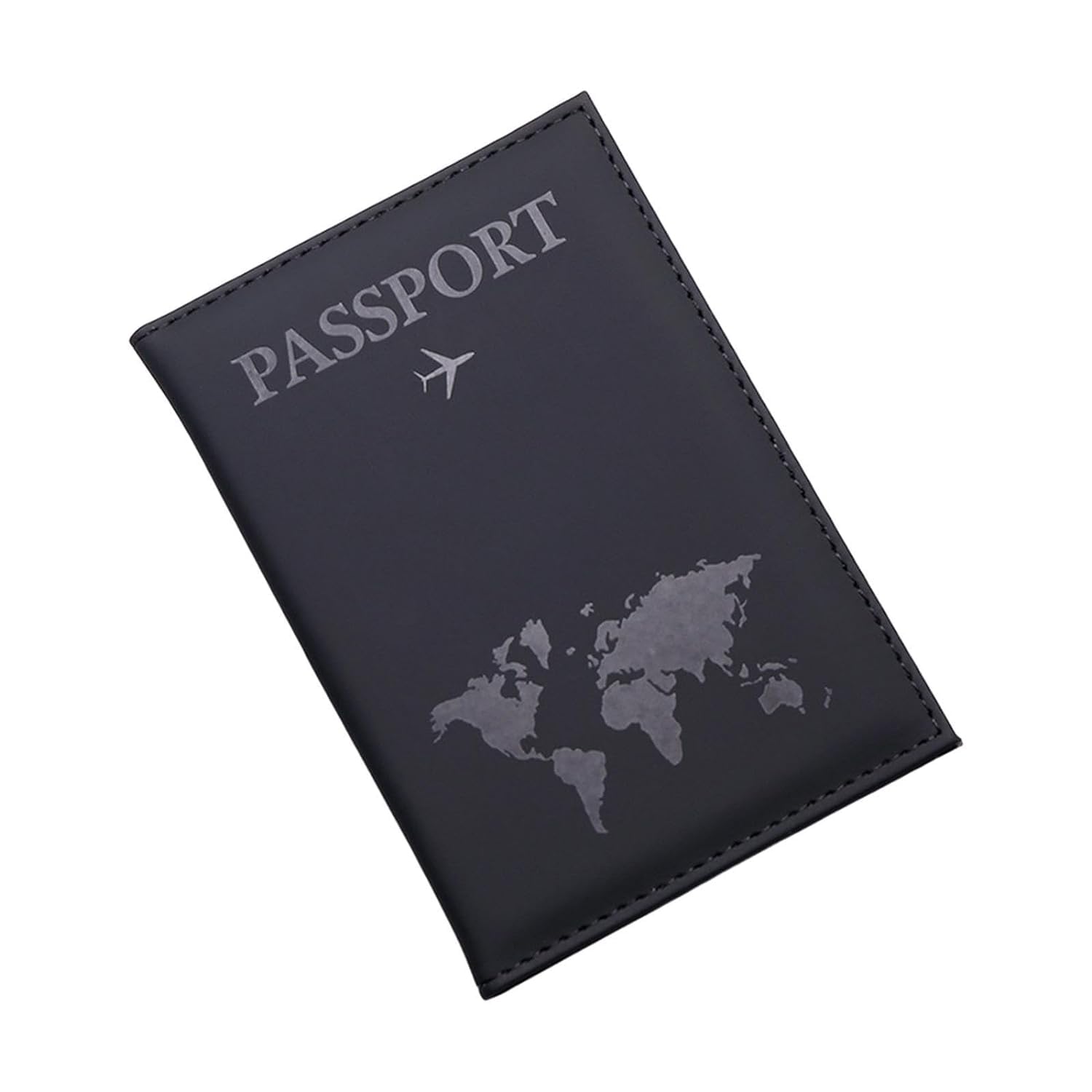 Premium Passport Holder for Men and Women Map Design PU Leathert Cover Credit/Debit Card Boarding Pass Slots, RFID Protected Travel Accessories((Black)