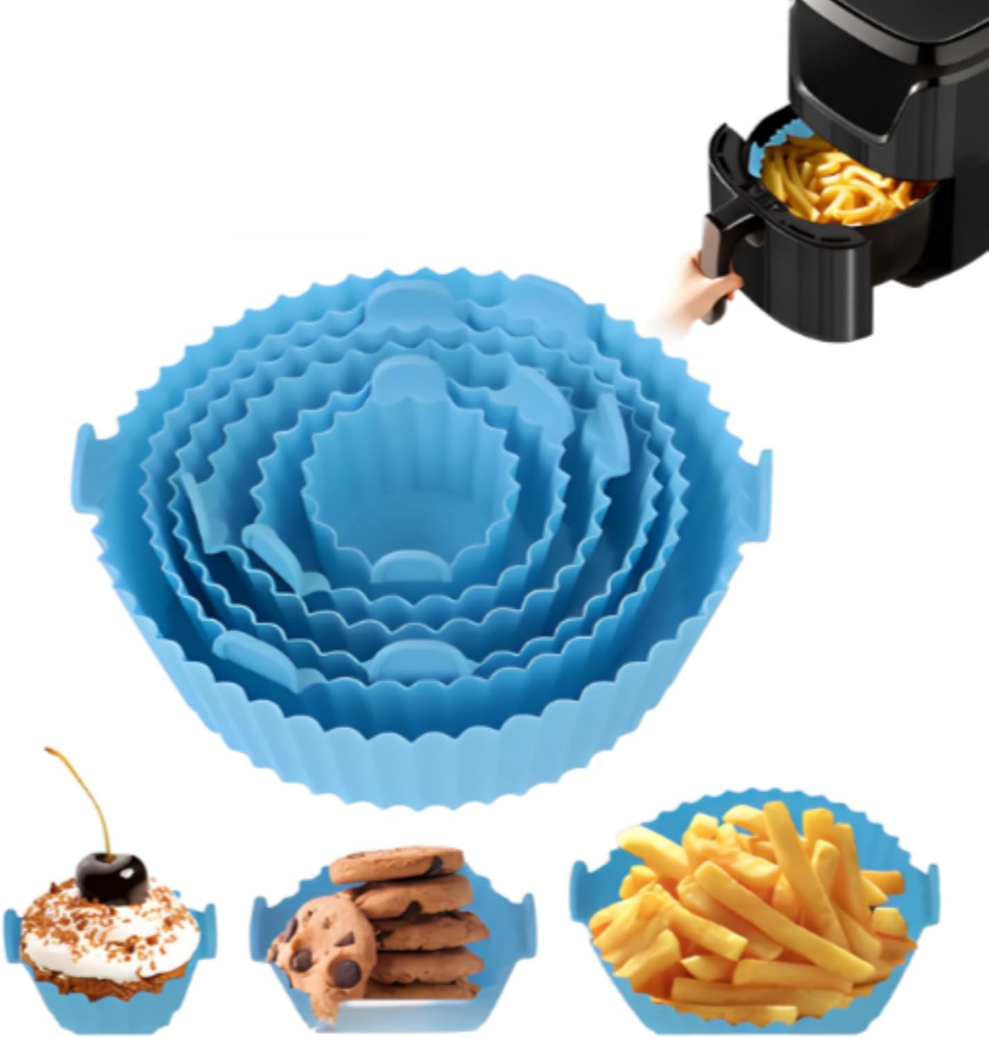 6 Pcs Air Fryer Silicone Liners Food Safe Non Stick Air Fryer Accessories, Reusable Basket Kitchen Air Fryers Oven Accessories Round Silicone Tray