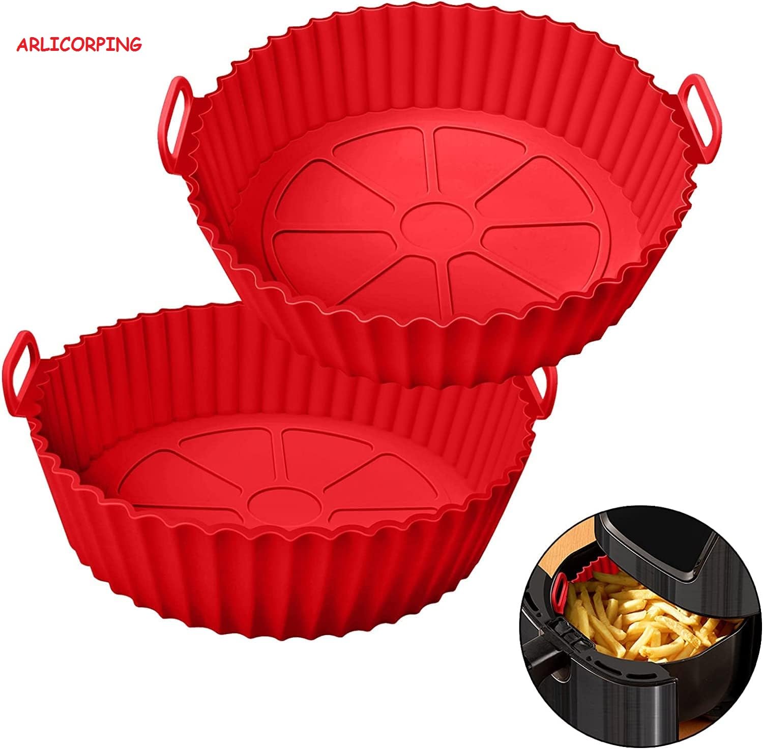 Air Fryer Reusable Silicone Non-Stick Silicone Air Fryer Liners With Ear Handles, Air Fryer Accessories, Round Air Fryer Oven Pot Foodgrade Silicone Heat Resistant (1- Psc), Medium