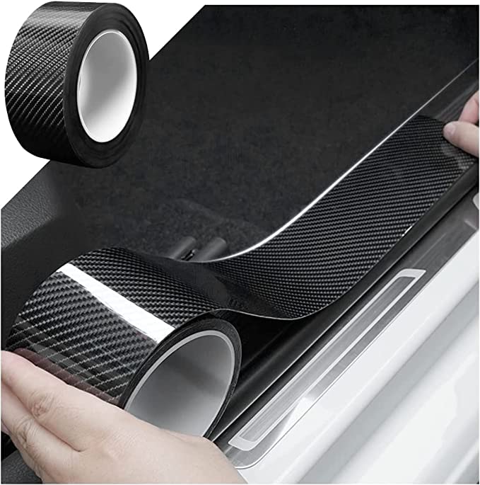 Car Sticker Carbon Fiber Rubber,Entry Guard Protector Strip Car Door Sill Protector,Bumper Door Guard Scuff Plate Protectors Tape Anti-Scratch Step 5 M Polyvinyl Chloride