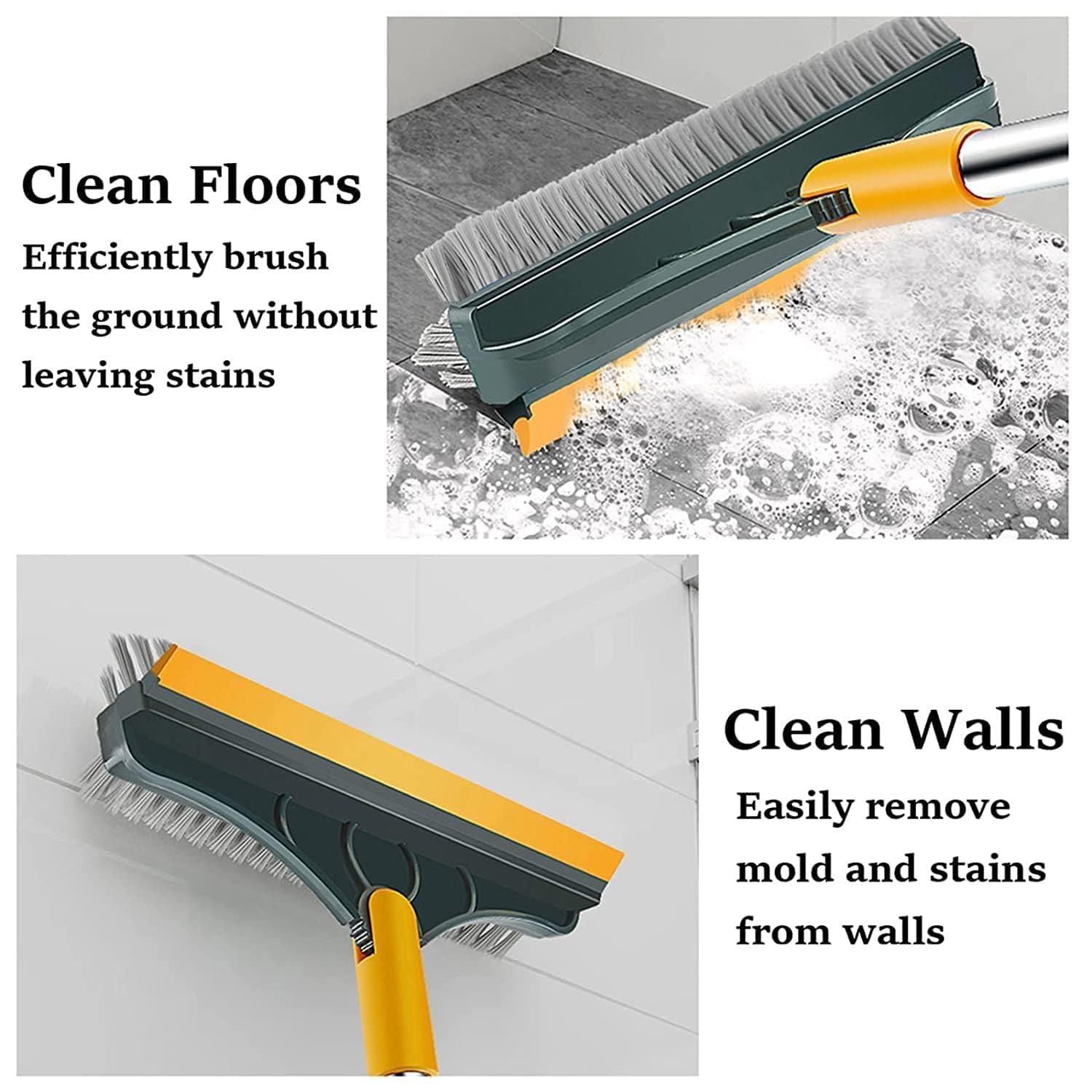 Bathroom Cleaning Brush with Wiper 3 in 1 Tiles Cleaning Brush Floor Scrub Bathroom Brush with Long Handle 120° Rotate Bathroom (3IN1 Bathroom Cleaning Brush)