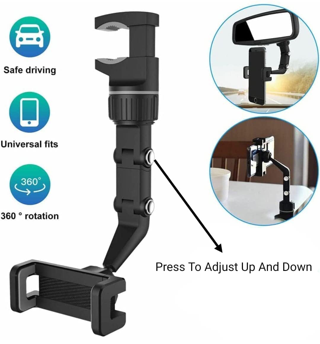 New Version-Car Phone Holder Mount, Rearview Mirror Phone Holder for Car, 360�Rotatable and Retractable Car Phone Holder, Multifunctional Phone.