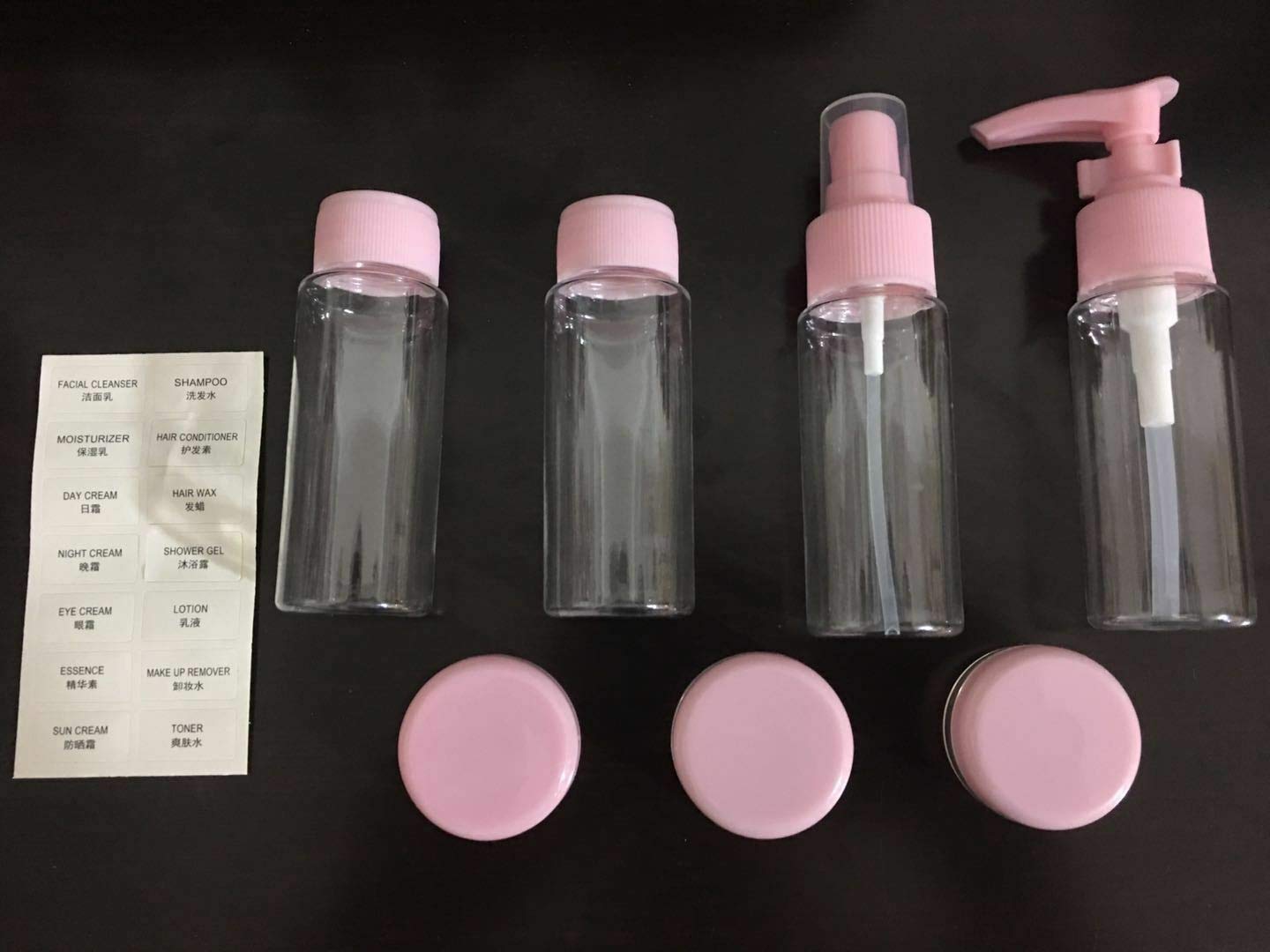 7 PCS COSMETICS BOTTLE for Travel Refillable Small Mini Empty Plastic Pump/Spray/Squeeze Bottles for Cosmetic