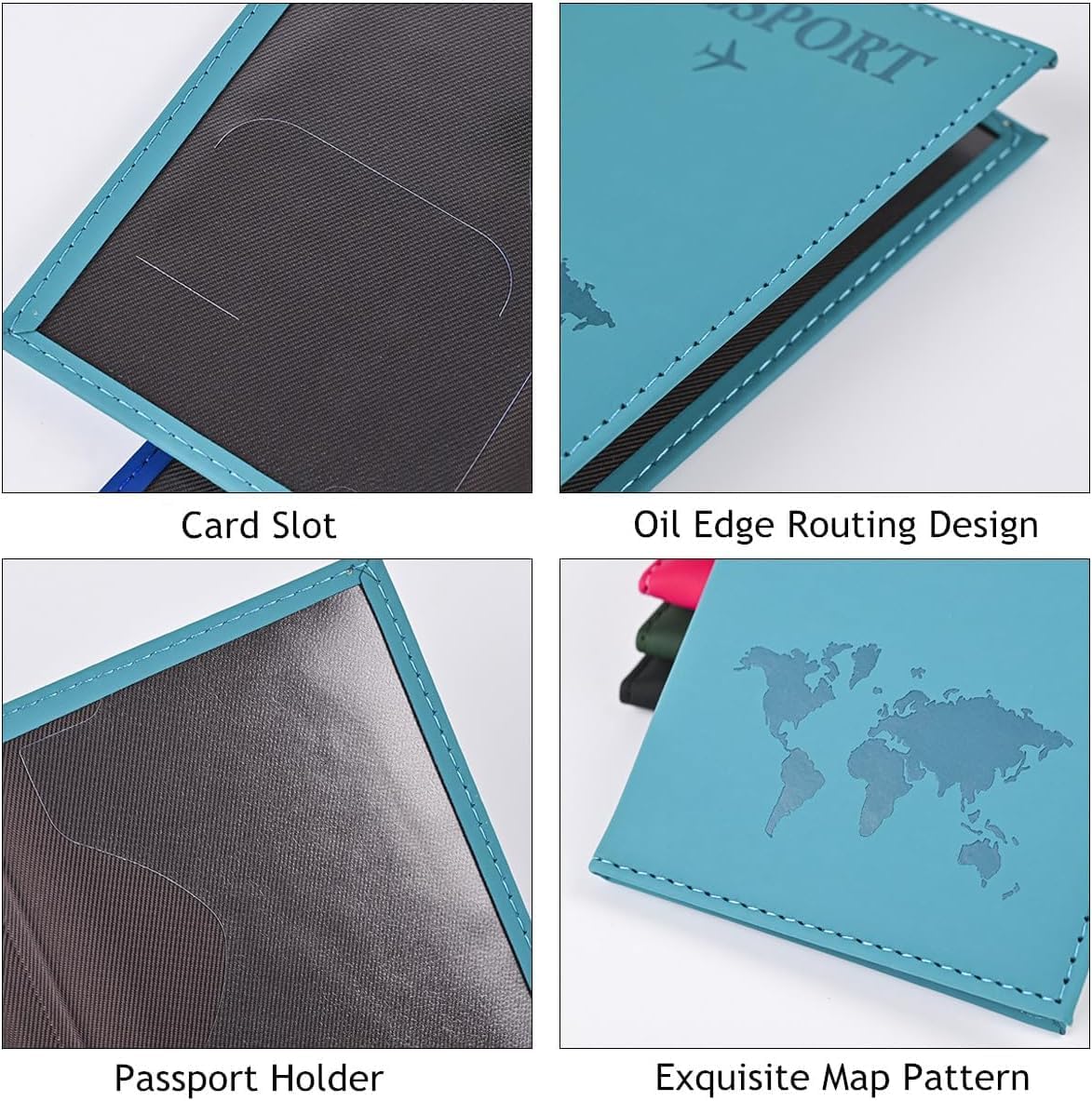 Premium Passport Holder for Men and Women Map Design PU Leathert Cover Credit/Debit Card Boarding Pass Slots, RFID Protected Travel Accessories((Black)