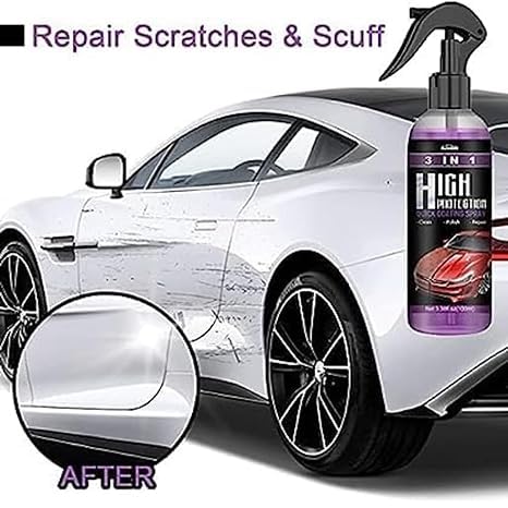 3 in 1 High Protection Car Quick Coating Spray, Car Rapid Ceramic Paint Coating, Nano Polishing Spray, Plastic Parts Refurbisher, Fine Scratch Repair, Extremely Hydrophobic, 200ml, Pack of 1