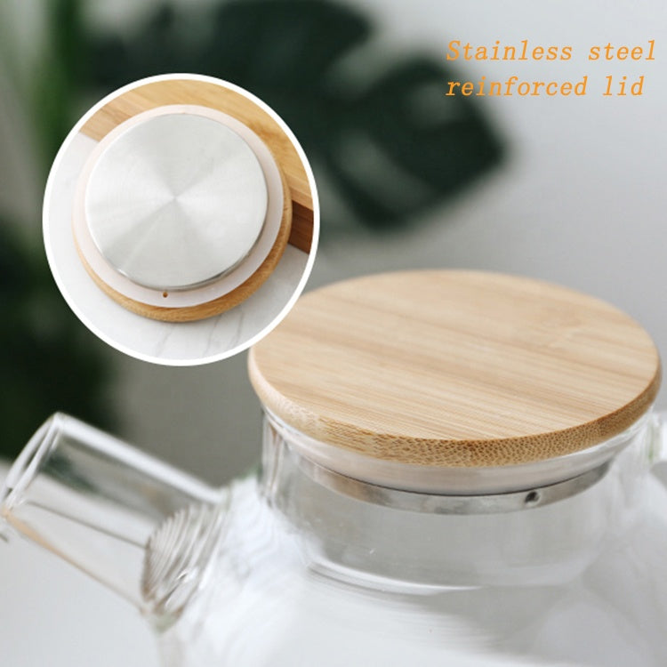 Glass Jug With Lid Ice Tea Water Jug Hot Water Ice Tea Drinking Beverage Jug, Water Jug Glass Material With Wooden Lid, 1.8 liter