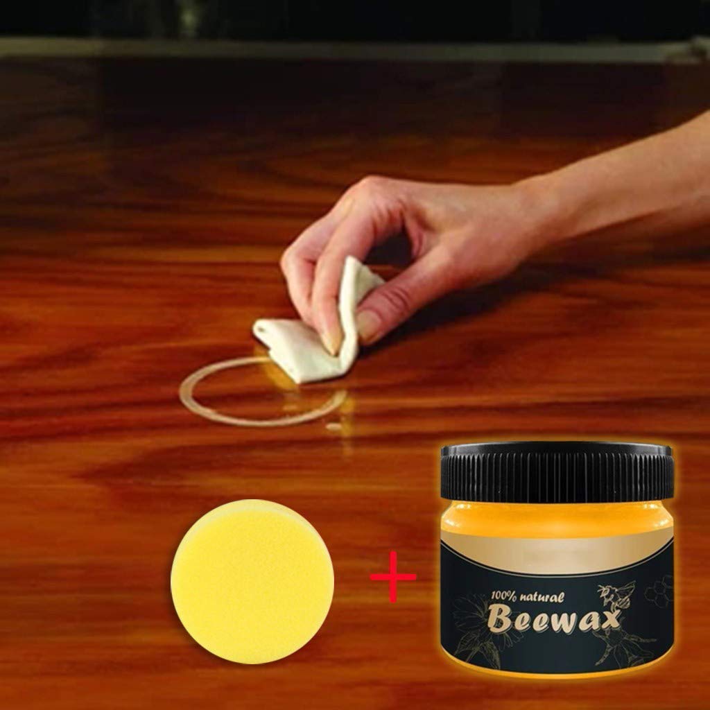 Premium Wood Seasoning Beewax, Traditional Beeswax Polish for Wood and Furniture, Natural beeswax Wood Cleaner and Polishing With Included Sponge for Furniture, Floor, Tables, Cabinets