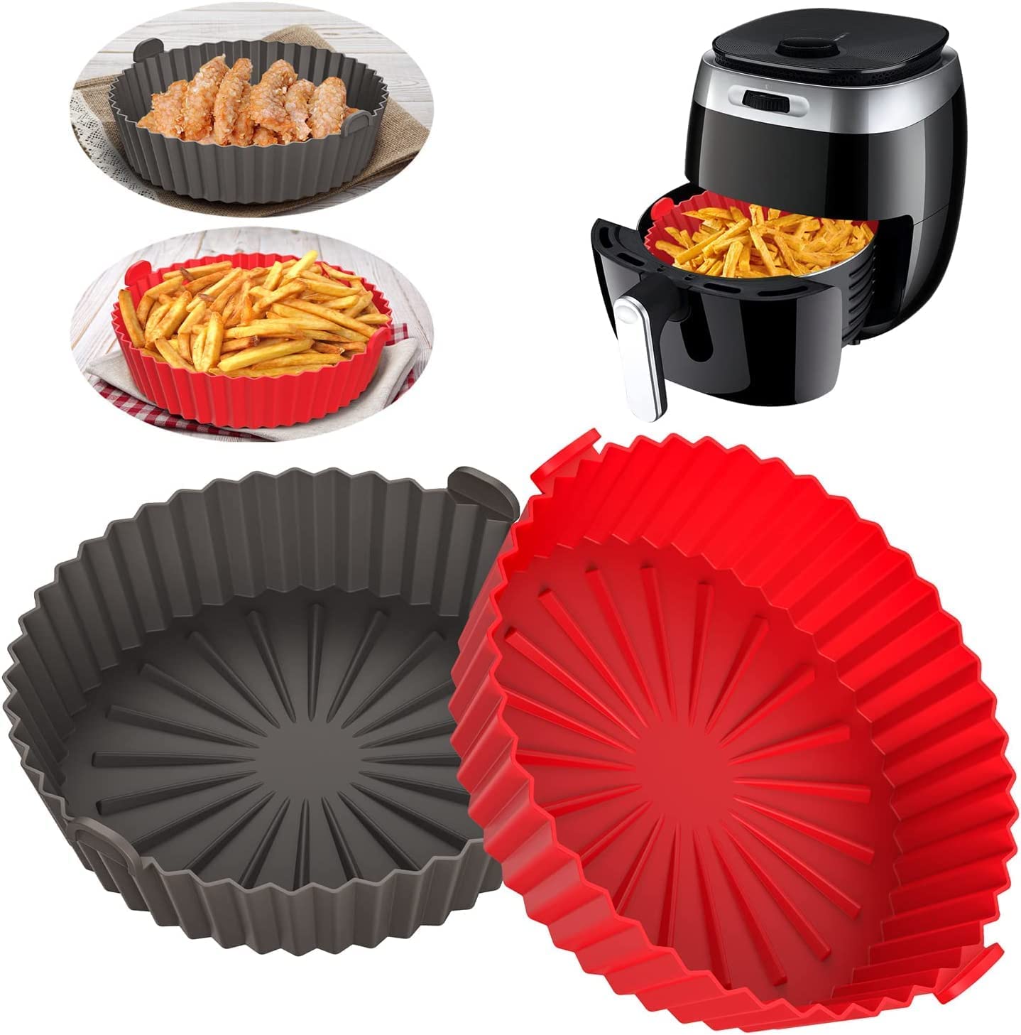 6 Pcs Air Fryer Silicone Liners Food Safe Non Stick Air Fryer Accessories, Reusable Basket Kitchen Air Fryers Oven Accessories Round Silicone Tray