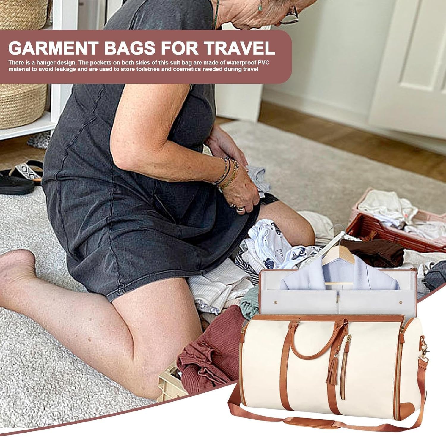 Travel Bags for Luggage Women's Duffle Bags for Travel PU Leather Foldable Bag for Travel Garment Luggage Bags for Travel Travel Bag for Men & Women Luggage Bags for Travelling Beige