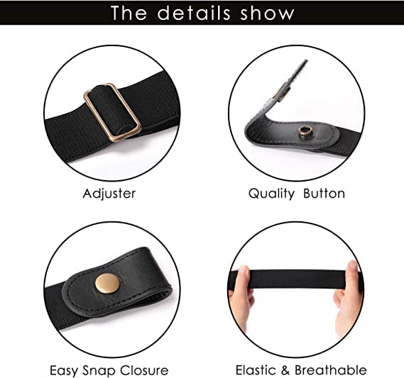 Buckle Free Elastic Belt for Women Jeans/Dresses, Ladies Belt for Jeans, Preassembled, Easy to Attach Preassembled (Black)