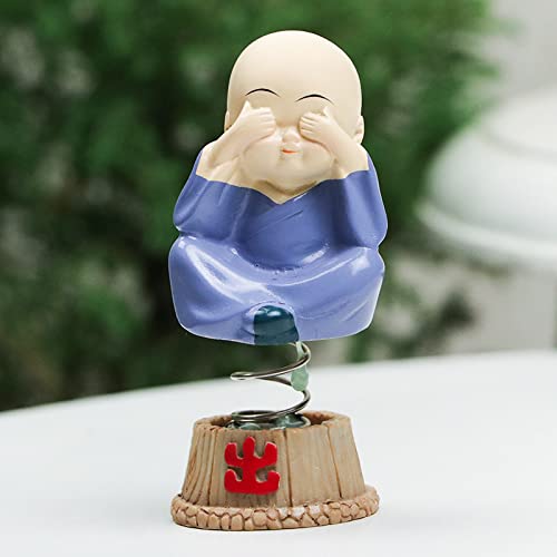 Decorative Set of 4 Peaceful Handcrafted Resin Spring Buddha Monk Idol Showpiece Figurine for Car Dashboard, Table Decor, Office/Home Decoration