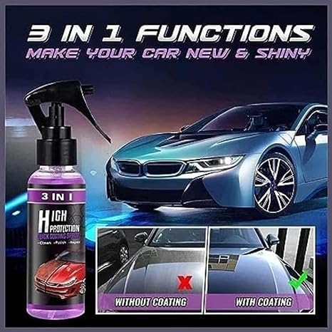 3 in 1 High Protection Car Quick Coating Spray, Car Rapid Ceramic Paint Coating, Nano Polishing Spray, Plastic Parts Refurbisher, Fine Scratch Repair, Extremely Hydrophobic, 200ml, Pack of 1