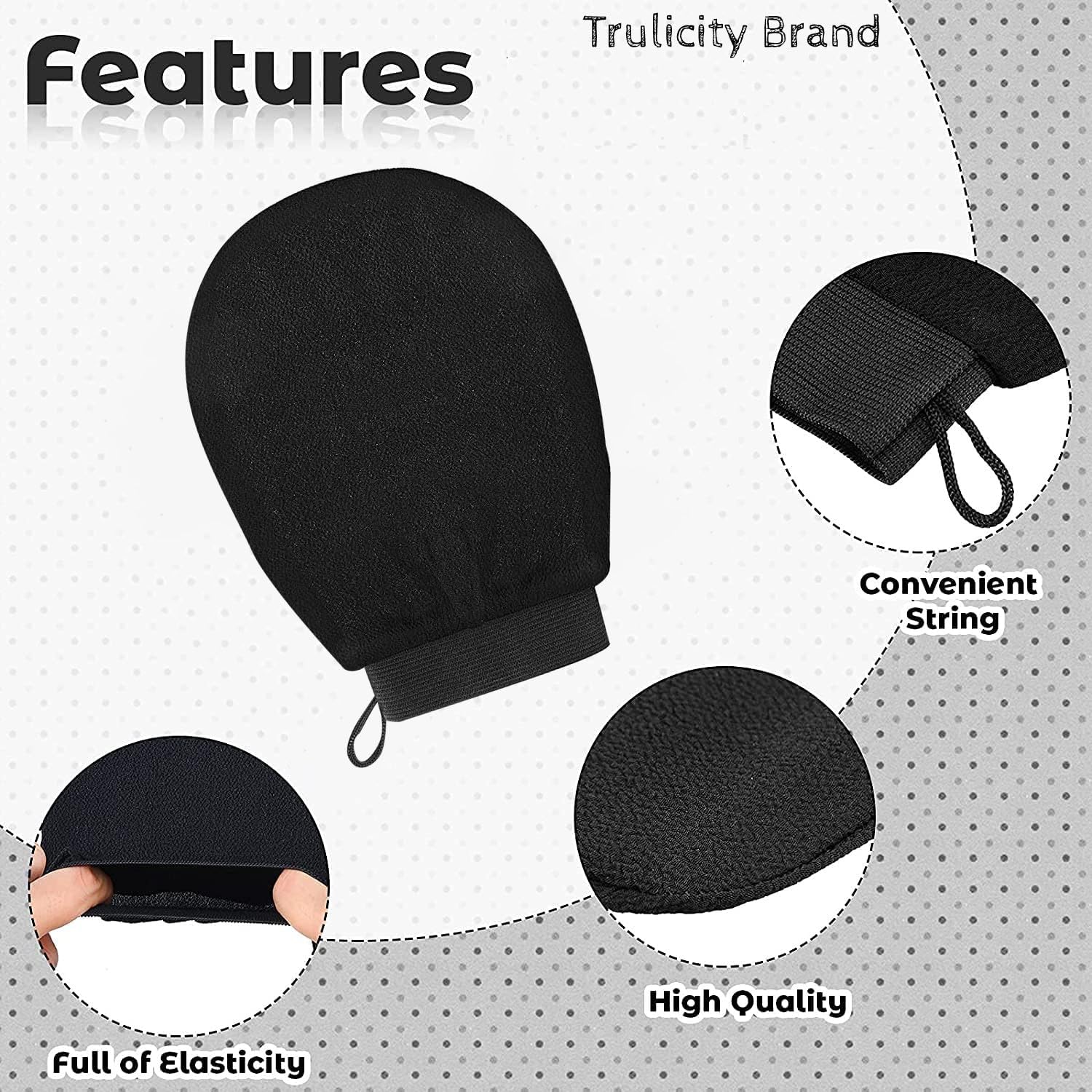 Dead Skin Gloves for Dead Skin Bath Scrub Glove Body Whitening Body Exfoliator Mitt (Black)