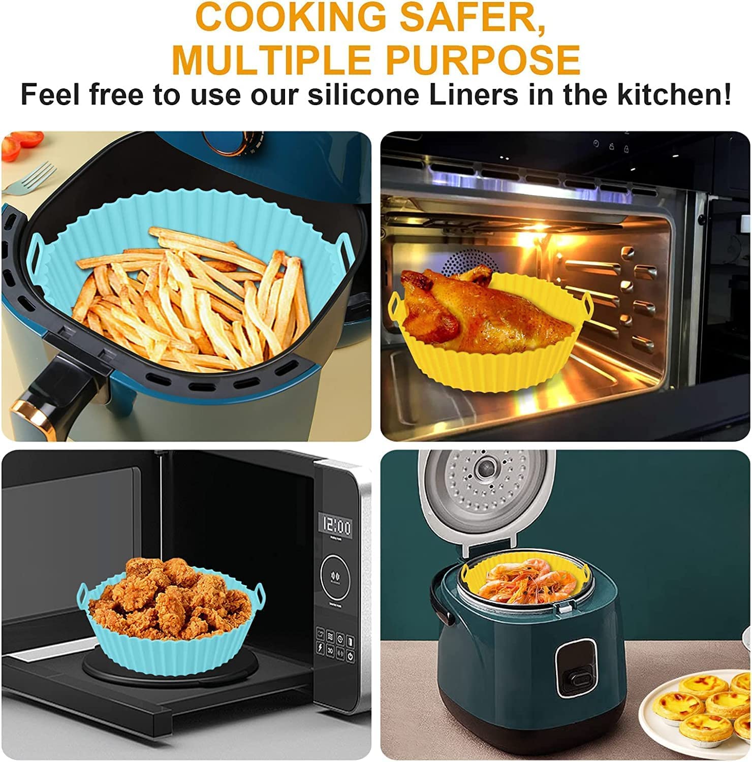 Air Fryer Reusable Silicone Non-Stick Silicone Air Fryer Liners With Ear Handles, Air Fryer Accessories, Round Air Fryer Oven Pot Foodgrade Silicone Heat Resistant (1- Psc), Medium