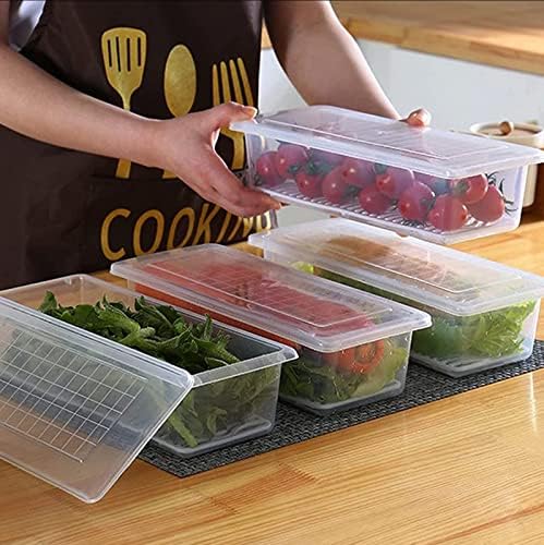 Fridge Storage Boxes, Fridge Organizer with Removable Drain Plate Fridge Storage Containers Keeps Fruits, Vegetables, Meat, Fish Fresh Longer 1500 ML Container Box- 1 pcs