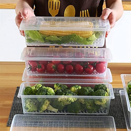 Fridge Storage Boxes, Fridge Organizer with Removable Drain Plate Fridge Storage Containers Keeps Fruits, Vegetables, Meat, Fish Fresh Longer 1500 ML Container Box- 1 pcs