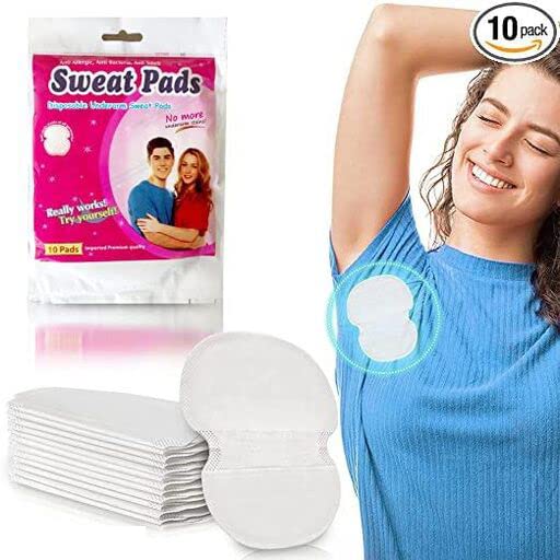 Sweat Pads For Underarms Disposable Highly Absorbent Sweat Pads Cotton Anti Allergic, Anti Bacteria, Anti Smell Disposable Underarm Perspiration Pad for Men and Women, Pack of 10 Pcs