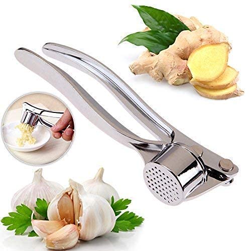 Garlic Crusher Presser Garlic Press Multi-Function Manual Portable Garlic Crusher Ginger Mincer Garlic Presser Curved Garlic Grinding Slicer (Silver