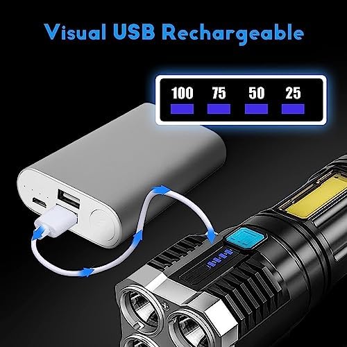 Rechargeable Flashlight,Super Bright LED Flashlight Waterproof Handheld Flashlight with 4 Modes for Camping Emergency 4-Core Illuminating The Darkness with Unparalleled Brilliance(Pack of 1)