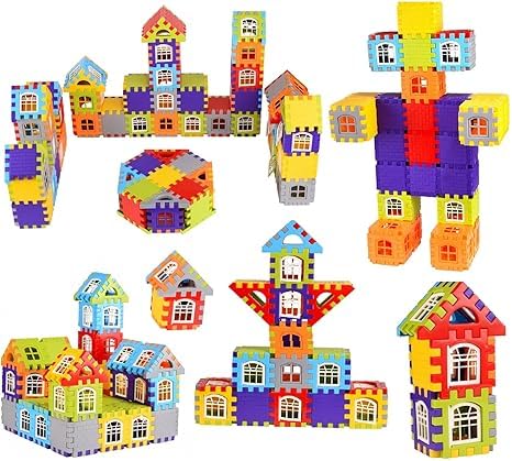 Smooth Rounded Edges Building DIY Combo, Plastic House Blocks,72 Pieces (Multicolor)