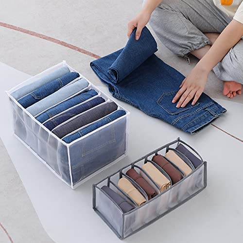 Wardrobe Clothes Organizer, 7 Grid Jeans Compartment Storage Box Foldable Closet Drawer Organizer Mesh Undewear Separation Box for for T-shirt,Legging,Skirts,Jeans,Kid Clothes