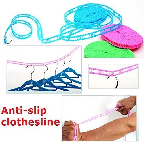 5 Meters Windproof Anti-Slip Clothes Washing Line Drying Nylon Rope with Hooks - Multicolor