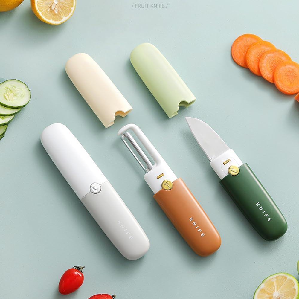 Knife Kitchen Knife Peeler Portable Knife for Fruit 2 in 1 Knife and Peeler for Kitchen Travel Knife with case Stainless Steel Bled Pack of 1