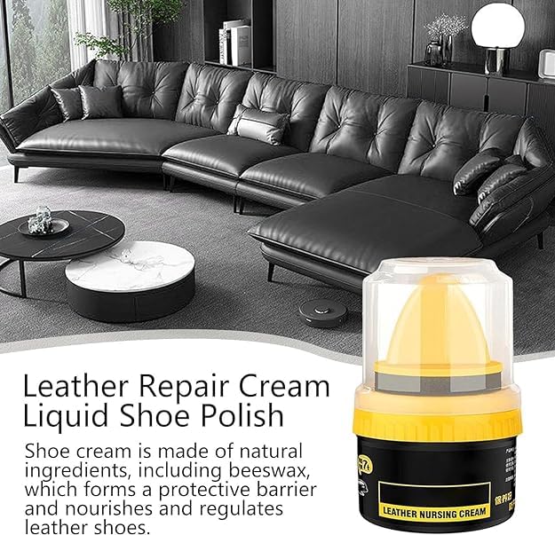 Leather Repair Liquid Shoe Shine, Natural Cream Leather Shoe Polish, Protects Leather from Scuffs and Scratches, Shoe Care Shoe Cream with Sponge Applicator (Black)