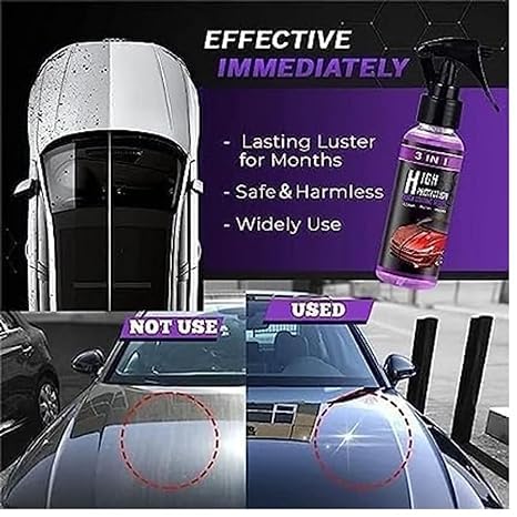 3 in 1 High Protection Car Quick Coating Spray, Car Rapid Ceramic Paint Coating, Nano Polishing Spray, Plastic Parts Refurbisher, Fine Scratch Repair, Extremely Hydrophobic, 200ml, Pack of 1