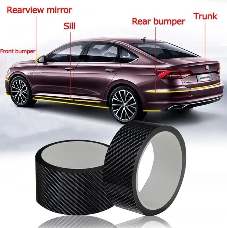 Car Sticker Carbon Fiber Rubber,Entry Guard Protector Strip Car Door Sill Protector,Bumper Door Guard Scuff Plate Protectors Tape Anti-Scratch Step 5 M Polyvinyl Chloride