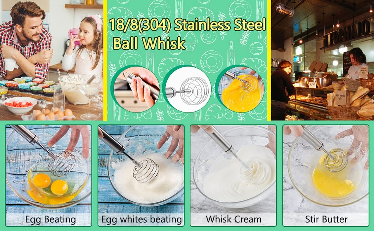 Handheld Steel Wire Egg Whisk Hand Egg Mixer Eggbeater Whisking Blender Stirring Beater Milk Cream Frother Flour Stirrer for Family Restaurant Kitchen