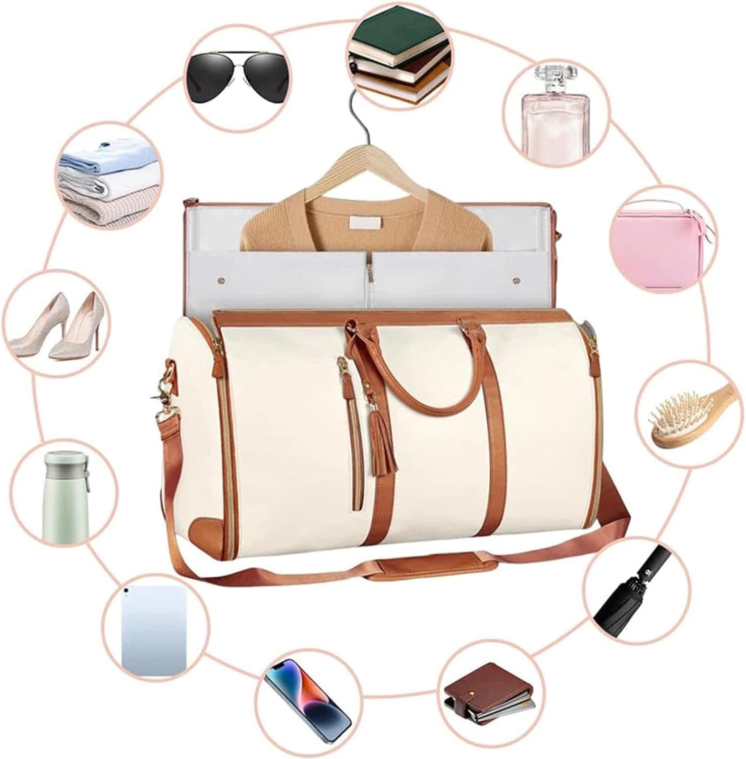 Travel Bags for Luggage Women's Duffle Bags for Travel PU Leather Foldable Bag for Travel Garment Luggage Bags for Travel Travel Bag for Men & Women Luggage Bags for Travelling Beige