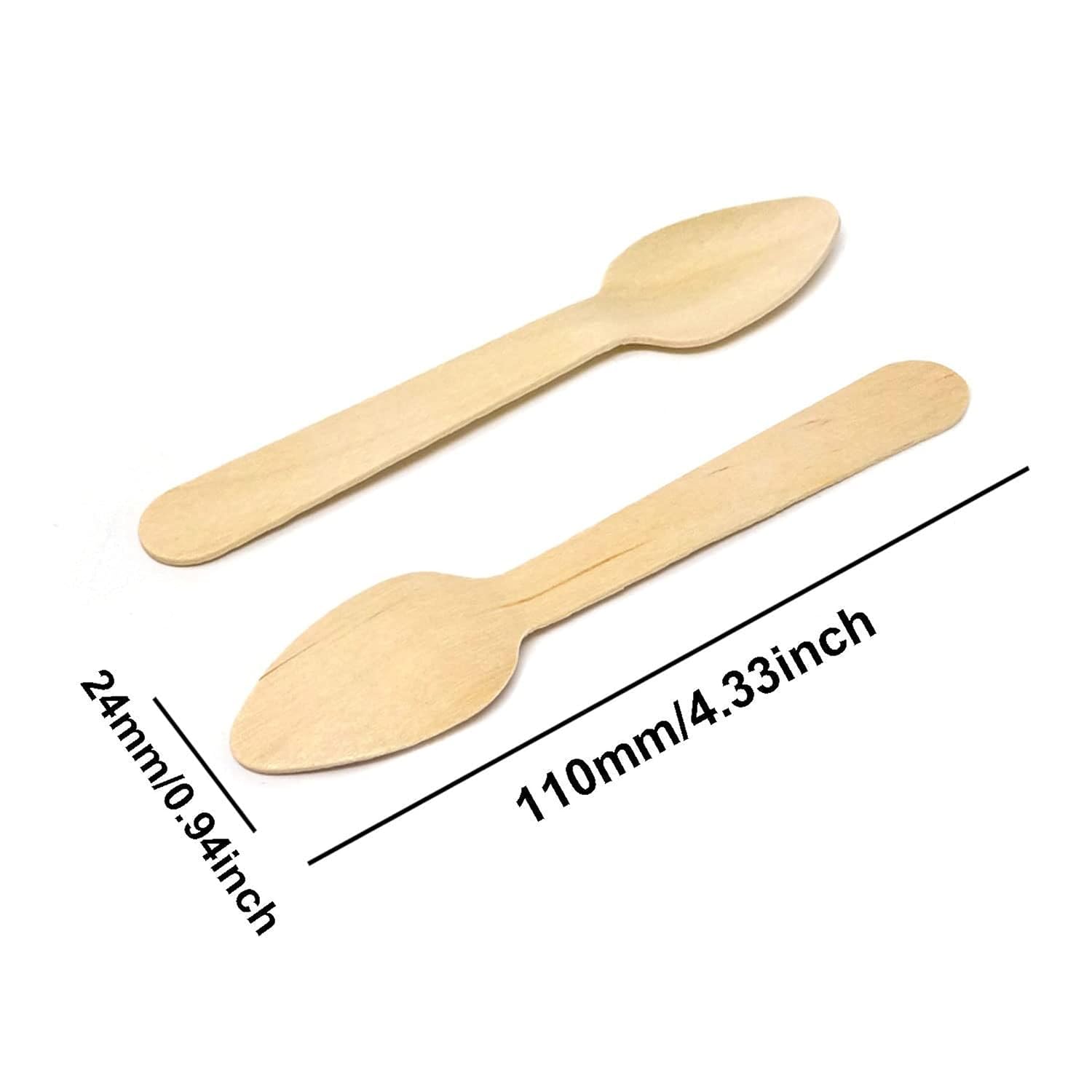 Disposable Wooden Spoon, Biodegradable Eco Friendly Ice Cream Coffee Dessert Tea Spoon for Parties, Office and Travel Usage, 11cm Length, Set of 100 Pieces