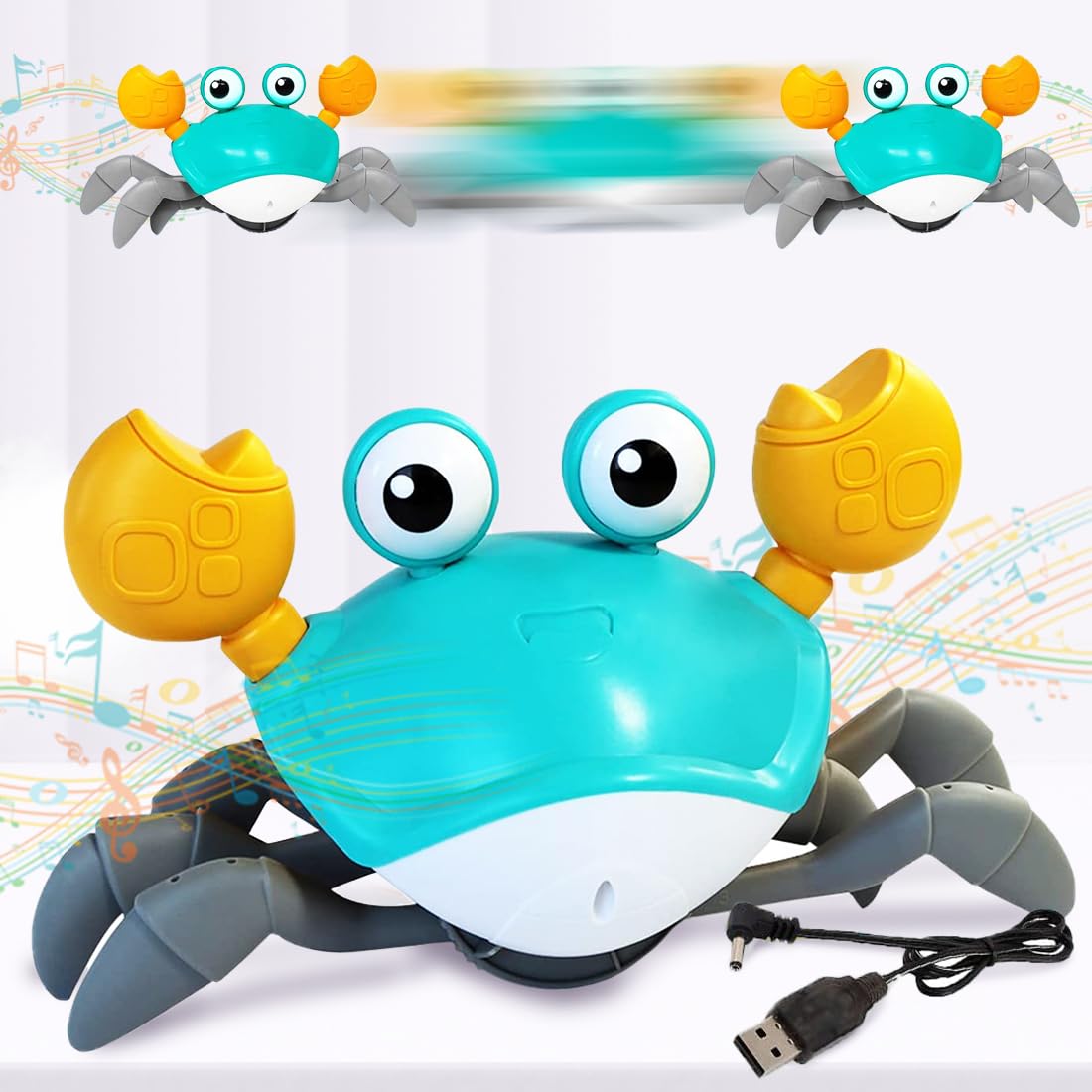 HOUSELY Crawling Crab Baby Toy for Kids Toddlers Infant Tummy Time Interactive Moving Toys for Babies 6-12 Months Electric Sensor Musical Dancing Walking Crab Toy Gift for Kids 1 2 3 Year Rechargeable