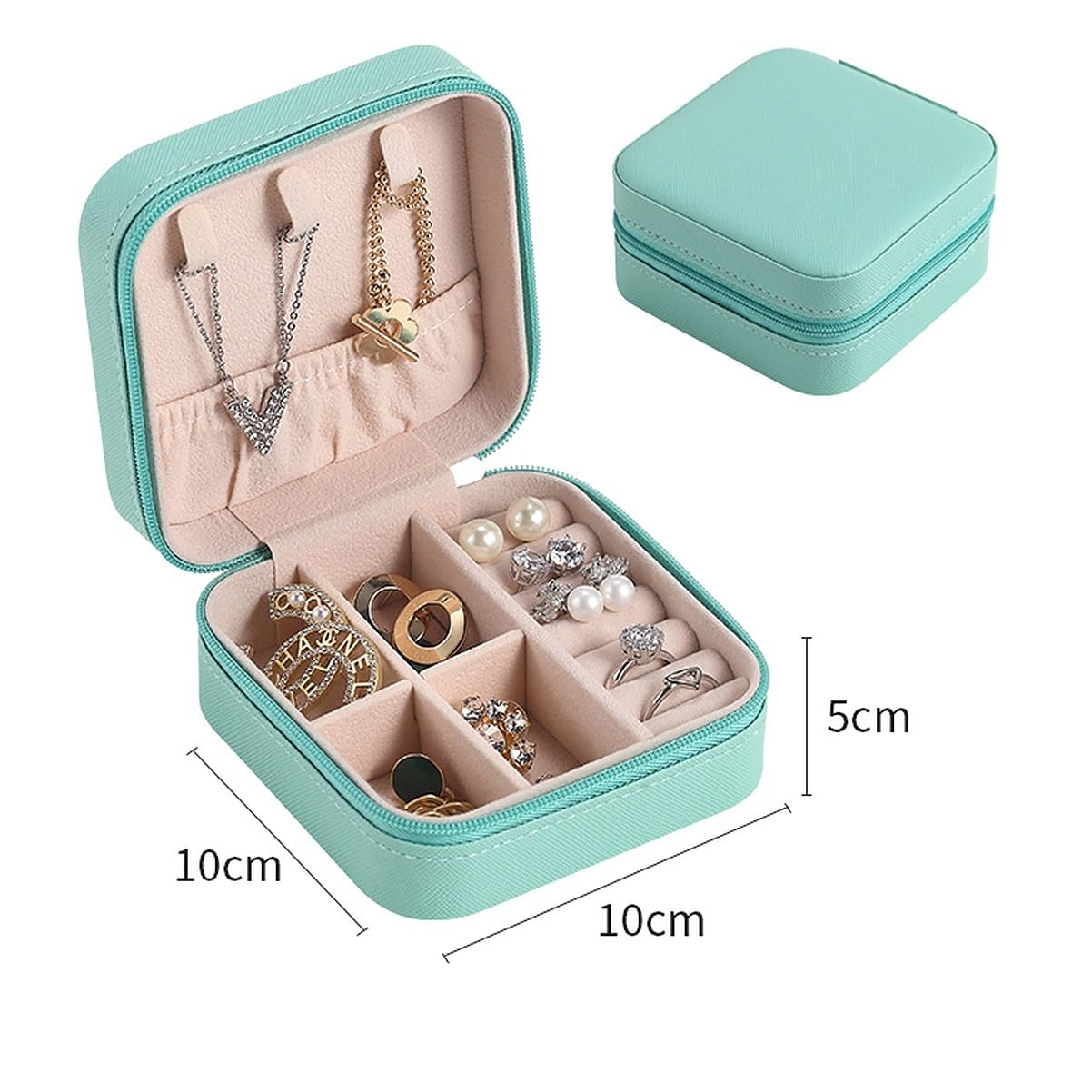 Jewellery Organiser PU Leather Zipper Portable Storage Box Case with Dividers Container for Rings, Earrings, Necklace Home Organizer