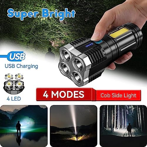 Rechargeable Flashlight,Super Bright LED Flashlight Waterproof Handheld Flashlight with 4 Modes for Camping Emergency 4-Core Illuminating The Darkness with Unparalleled Brilliance(Pack of 1)