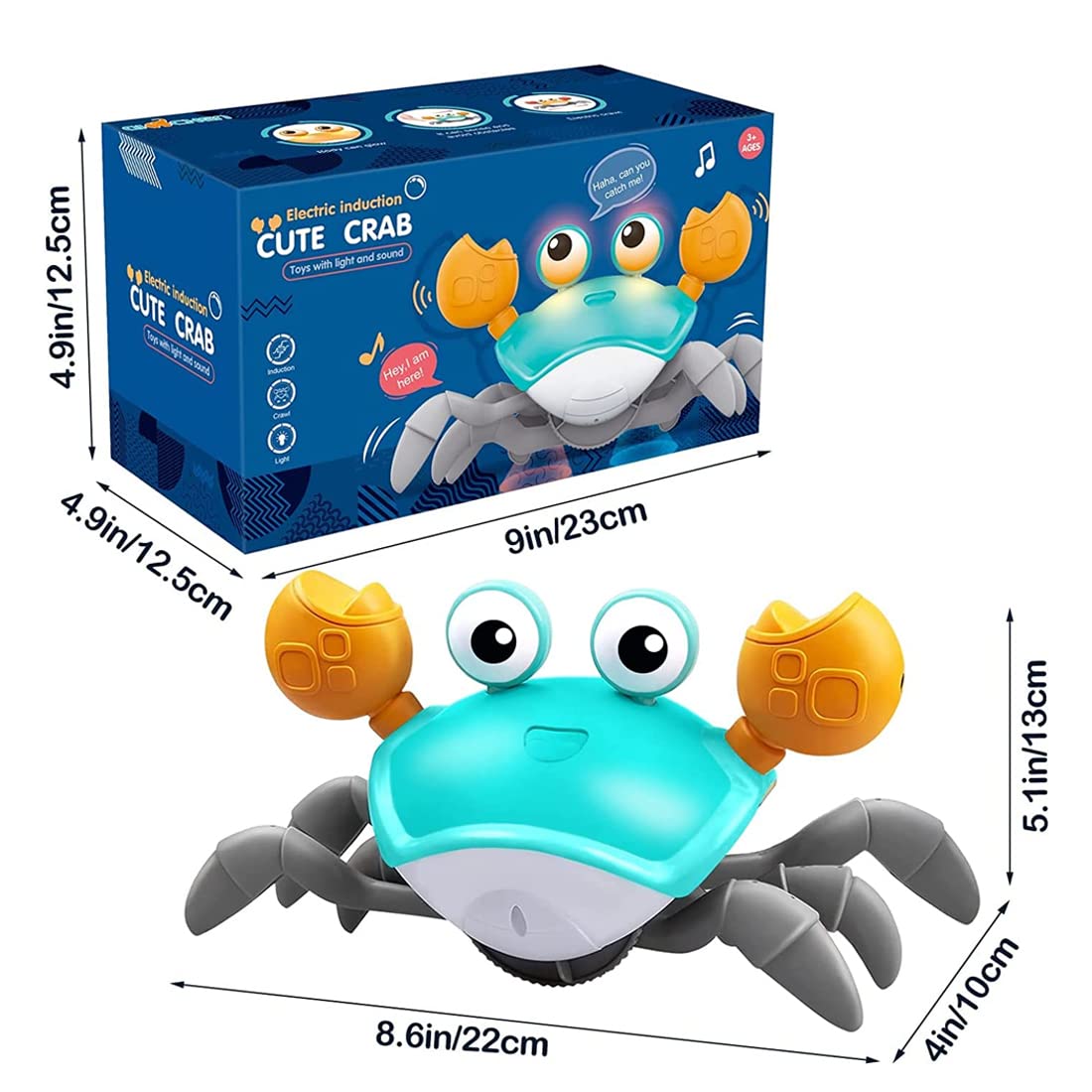 HOUSELY Crawling Crab Baby Toy for Kids Toddlers Infant Tummy Time Interactive Moving Toys for Babies 6-12 Months Electric Sensor Musical Dancing Walking Crab Toy Gift for Kids 1 2 3 Year Rechargeable