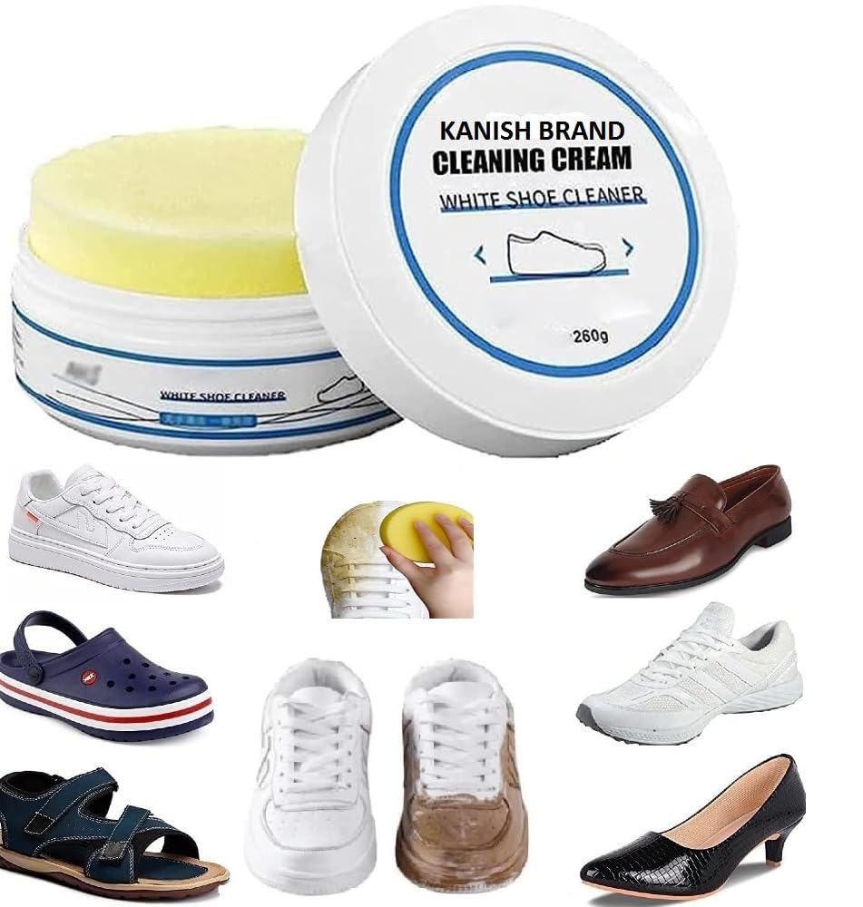 White Shoe Cleaner Cream with Sponge Instant Shoe Whitener for White Shoes No-Wash Shoe Cleaning Kit White Sneaker Cleaner White Shoe Polish Sneaker Cleaning Kit Shoe Eraser Stain Remover