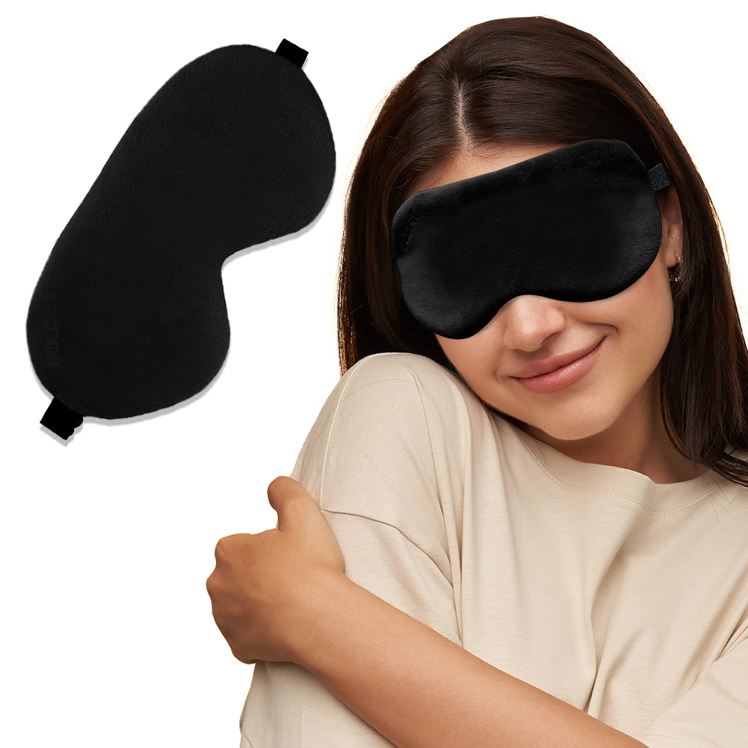 Eye Mask for Sleeping with Adjustable Strap Super Soft Sleeping Mask Blind Fold for Comfortable Sleep Travelling Sleep Mask Pad for Girls Sleeping Eye Mask Blind Folds for Sleeping - Black