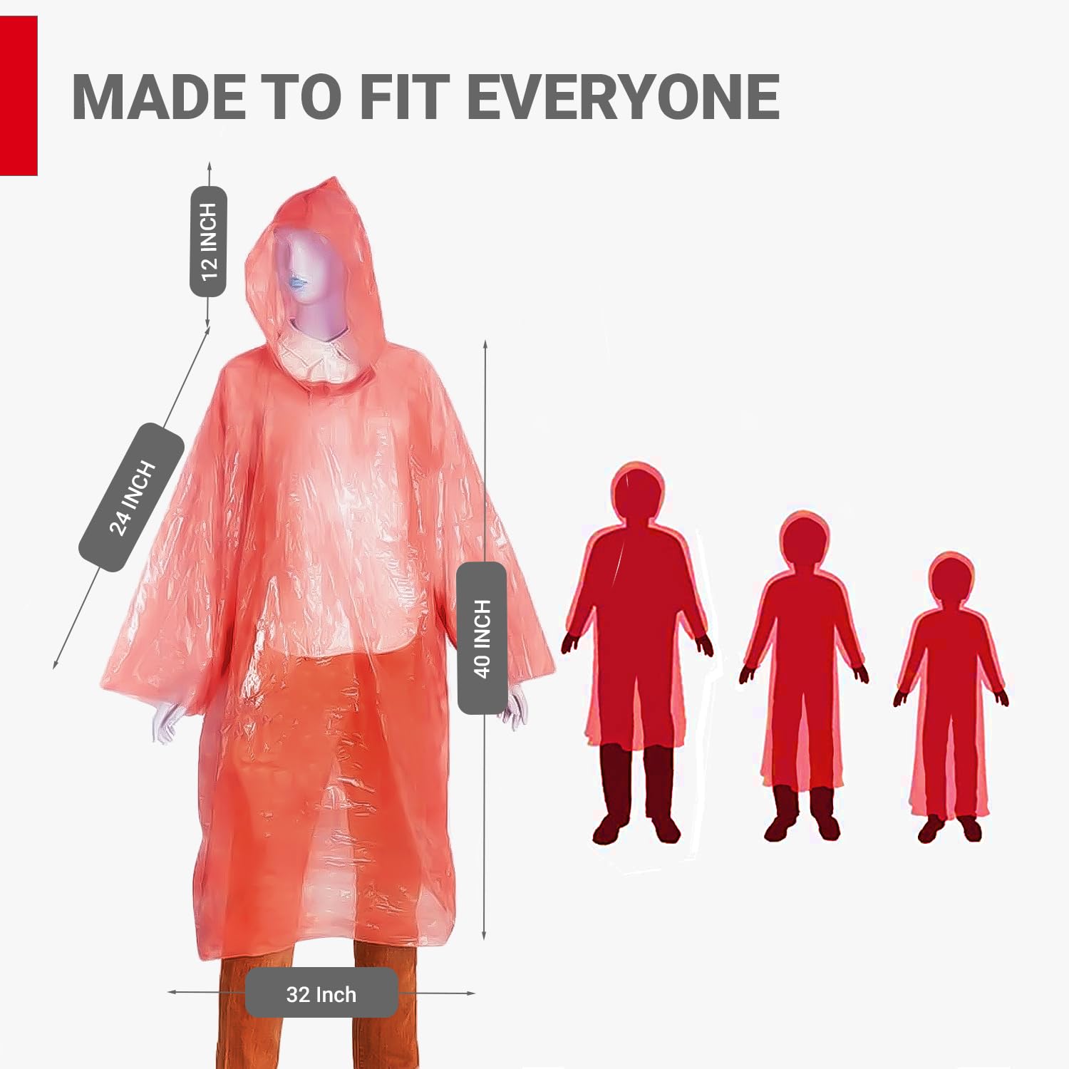 Disposable Raincoat Poncho with Hood Water Resistant Rainwear Barsaati for Outdoor Travel Men Women (Red, Pack of 1)