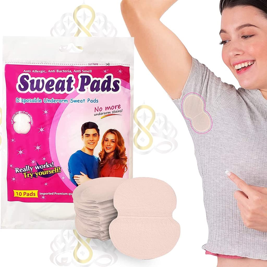 Sweat Pads For Underarms Disposable Highly Absorbent Sweat Pads Cotton Anti Allergic, Anti Bacteria, Anti Smell Disposable Underarm Perspiration Pad for Men and Women, Pack of 10 Pcs