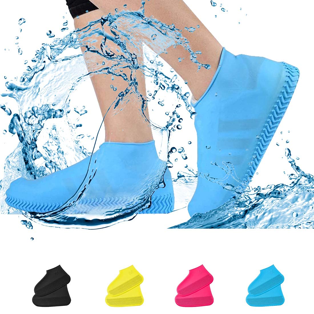 Reusable Shoe Covers, Anti-Slip Water Resistant Overshoes Silicone Rubber Shoe Cover Protectors for Kids, Men, Women