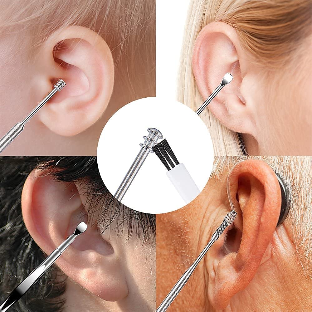 Ear Wax Cleaner Resuable Ear Cleaner Tool Set with Flashlight Storage Box Ear Wax Remover Tool Kit with Ear Curette Cleaner, Spring Ear Buds Cleaner For Kids Men Women- 6 Pcs Ear Pick