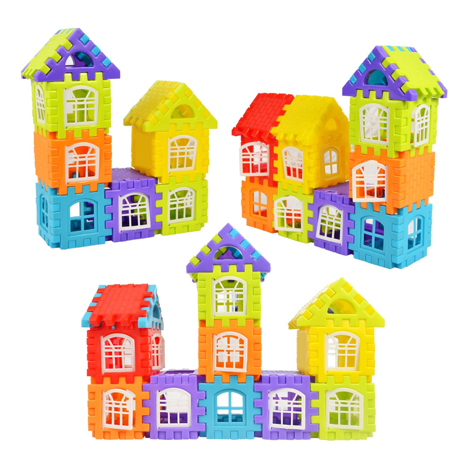 Smooth Rounded Edges Building DIY Combo, Plastic House Blocks,72 Pieces (Multicolor)