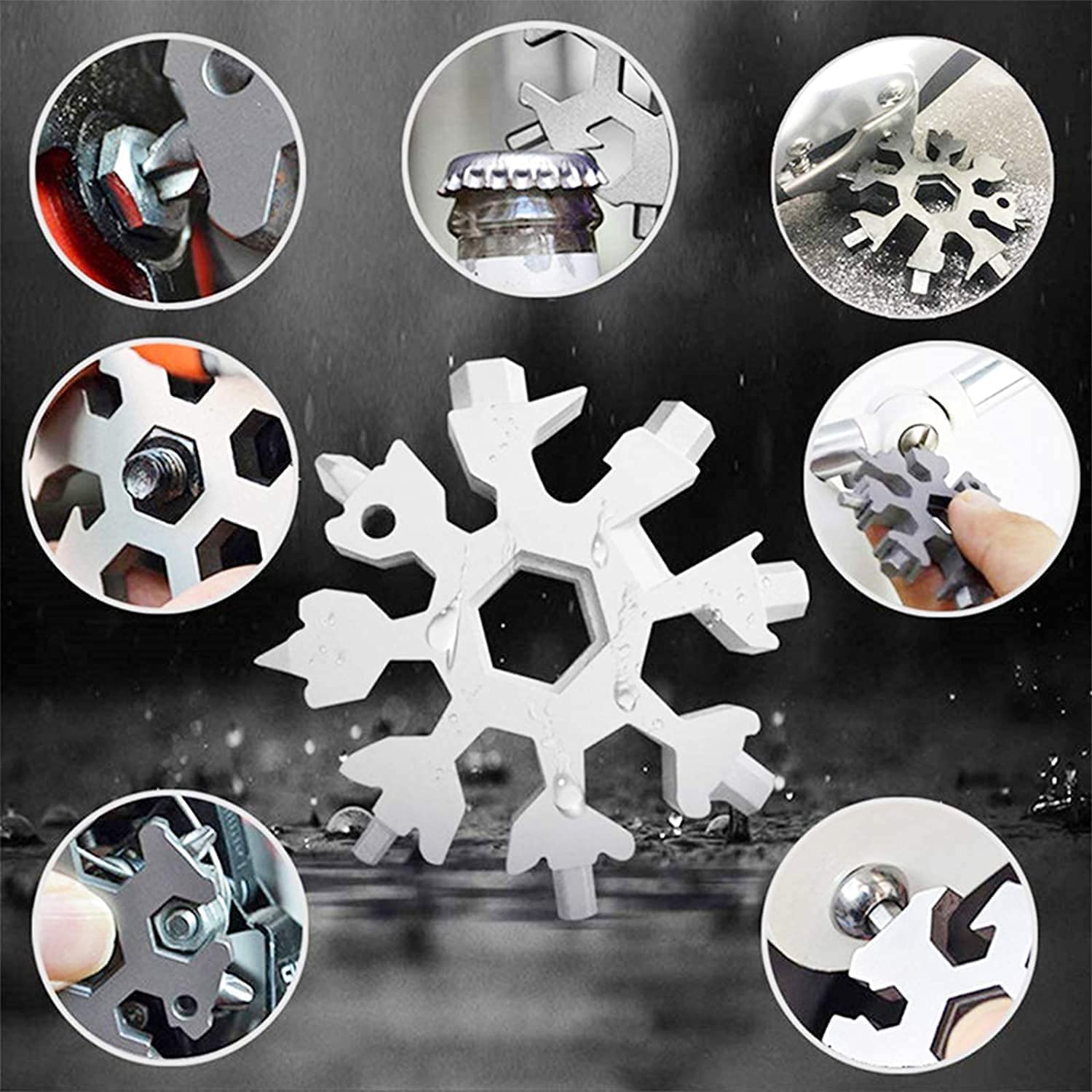 18 in 1 Stainless Steel Snowflake Multi Tool, Durable and Portable, Essential Key Chain, Pocket Bottle Opener, Pocket Wrench