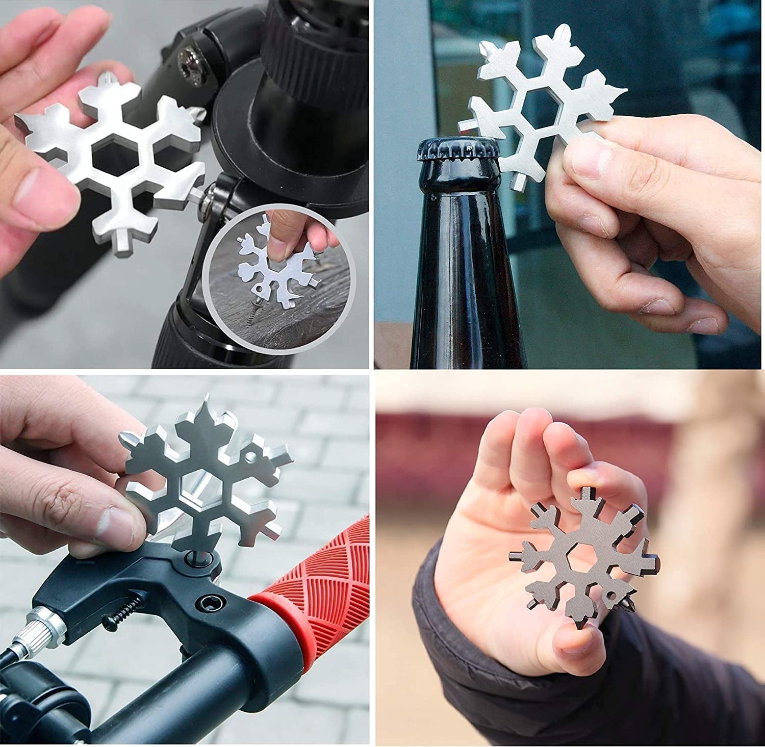 18 in 1 Stainless Steel Snowflake Multi Tool, Durable and Portable, Essential Key Chain, Pocket Bottle Opener, Pocket Wrench