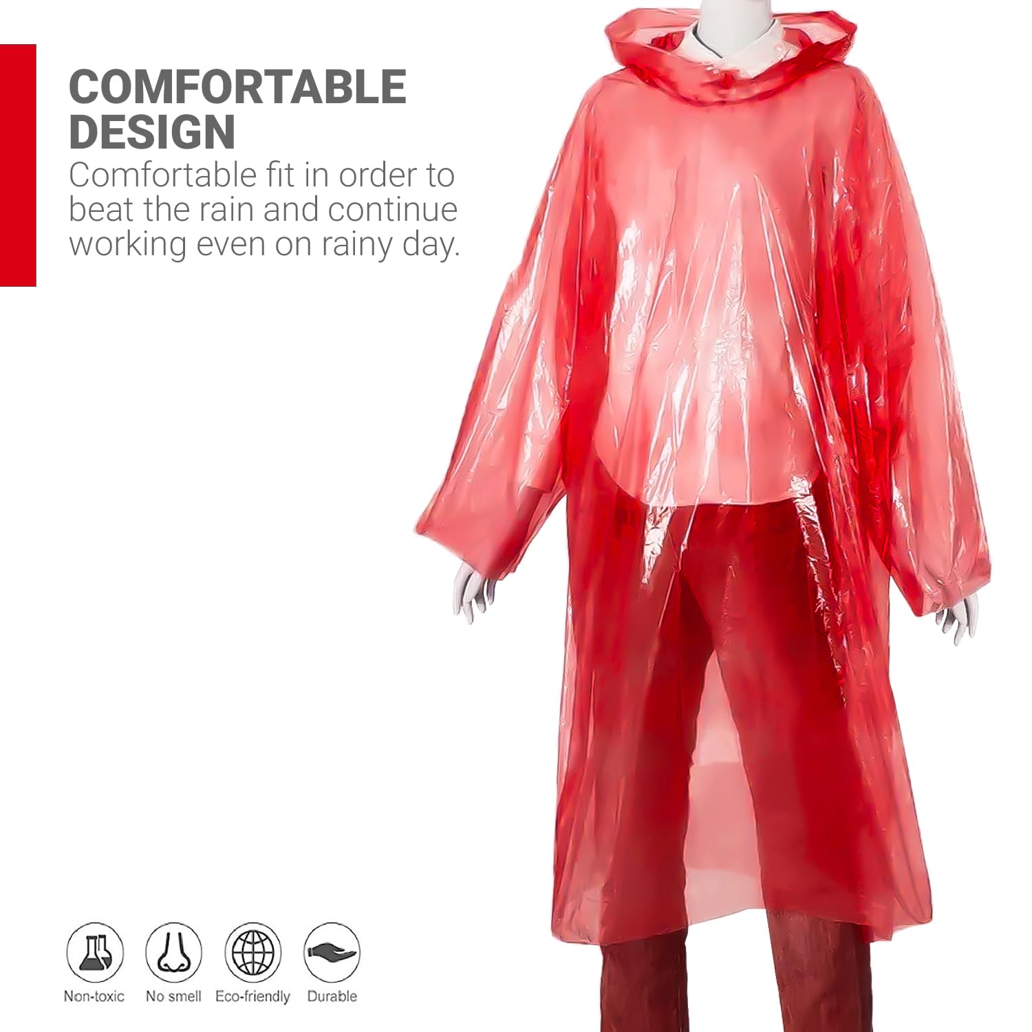 Disposable Raincoat Poncho with Hood Water Resistant Rainwear Barsaati for Outdoor Travel Men Women (Red, Pack of 1)