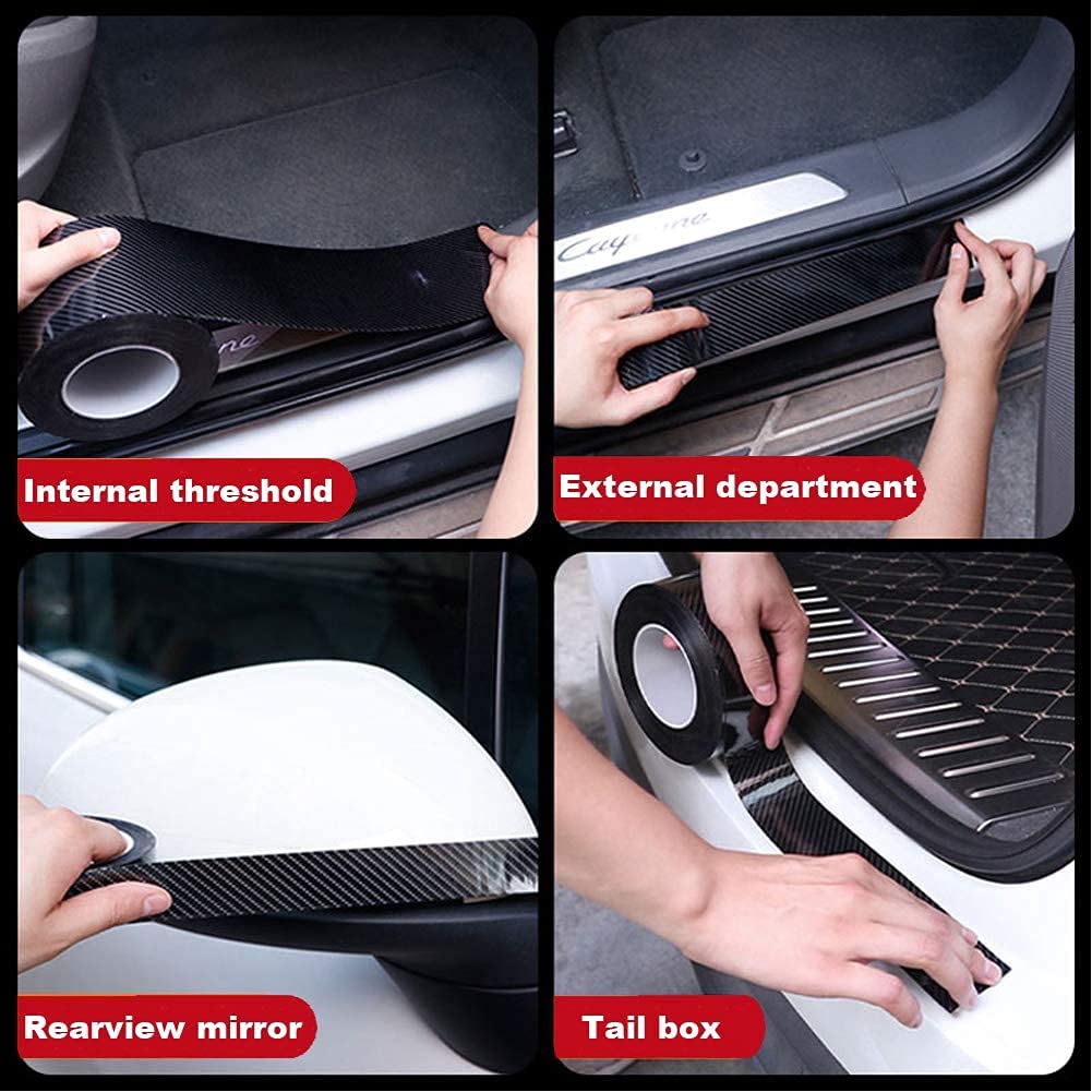 Car Sticker Carbon Fiber Rubber,Entry Guard Protector Strip Car Door Sill Protector,Bumper Door Guard Scuff Plate Protectors Tape Anti-Scratch Step 5 M Polyvinyl Chloride